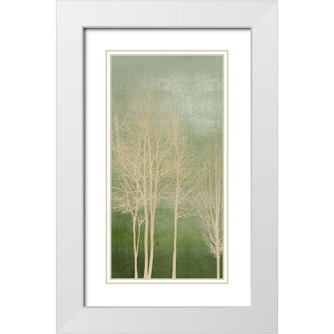 Trees on Green Panel I White Modern Wood Framed Art Print with Double Matting by Bennett, Kate