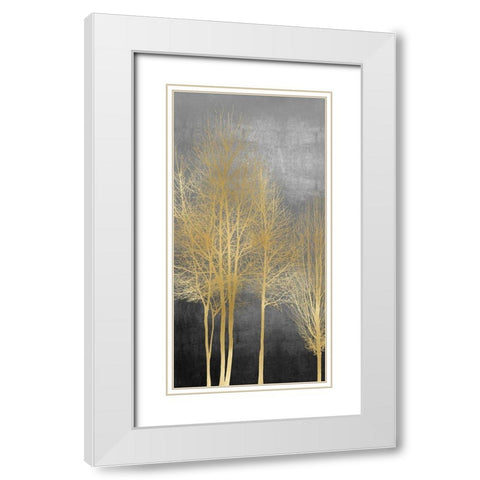 Gold Trees on Gray Panel I White Modern Wood Framed Art Print with Double Matting by Bennett, Kate