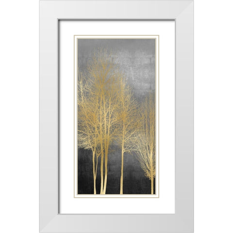 Gold Trees on Gray Panel I White Modern Wood Framed Art Print with Double Matting by Bennett, Kate