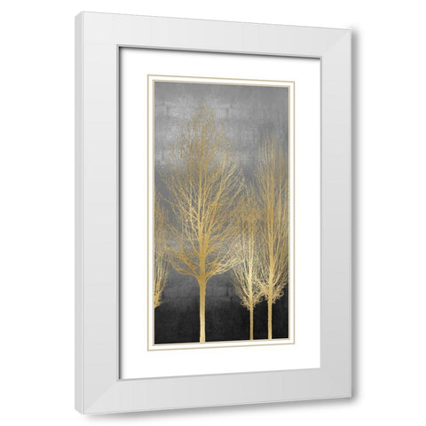 Gold Trees on Gray Panel II White Modern Wood Framed Art Print with Double Matting by Bennett, Kate