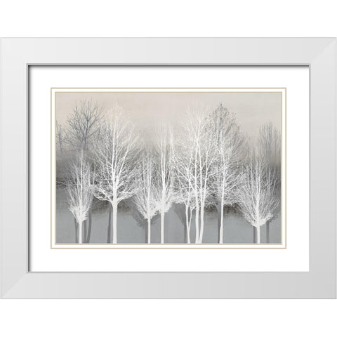 Trees on Gray White Modern Wood Framed Art Print with Double Matting by Bennett, Kate