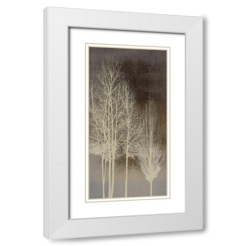 Trees on Brown Panel I White Modern Wood Framed Art Print with Double Matting by Bennett, Kate