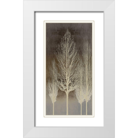 Trees on Brown Panel II White Modern Wood Framed Art Print with Double Matting by Bennett, Kate