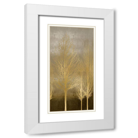Gold Trees on Brown Panel II White Modern Wood Framed Art Print with Double Matting by Bennett, Kate