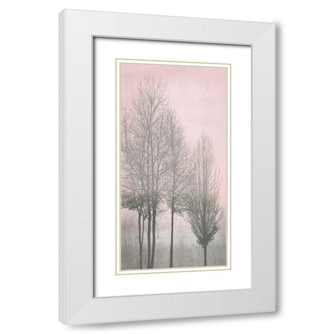 Gray Trees on Pink Panel I White Modern Wood Framed Art Print with Double Matting by Bennett, Kate