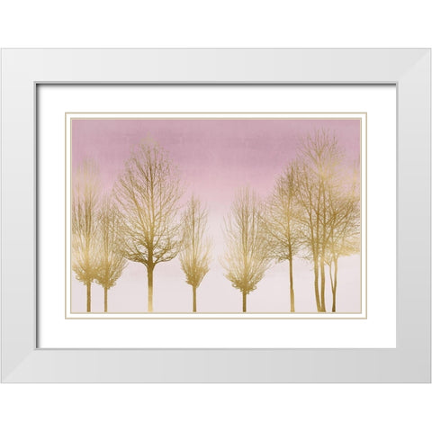 Gold Forest on Pink White Modern Wood Framed Art Print with Double Matting by Bennett, Kate