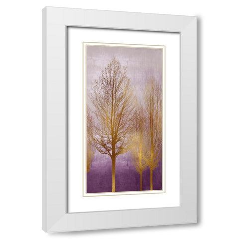 Gold Trees on Purple Panel I  White Modern Wood Framed Art Print with Double Matting by Bennett, Kate