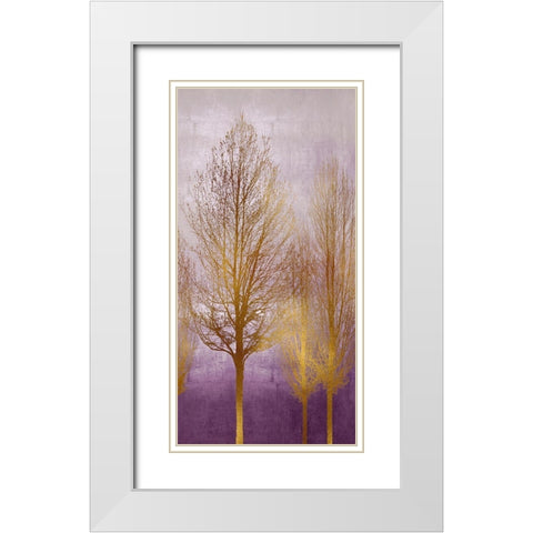 Gold Trees on Purple Panel I  White Modern Wood Framed Art Print with Double Matting by Bennett, Kate