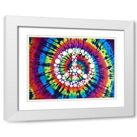 Tie Dye Rainbow Peace Sign II White Modern Wood Framed Art Print with Double Matting by Kearns, Molly