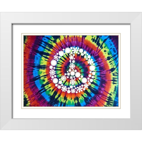 Tie Dye Rainbow Peace Sign II White Modern Wood Framed Art Print with Double Matting by Kearns, Molly