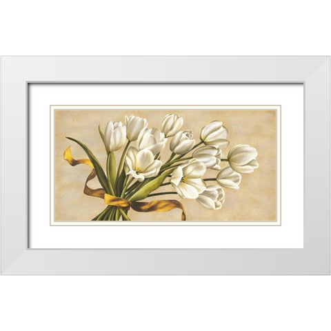 Bouquet perla White Modern Wood Framed Art Print with Double Matting by Corradini, Lisa