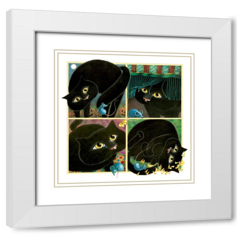 A Cat Never Tells White Modern Wood Framed Art Print with Double Matting by Seeley, Laura