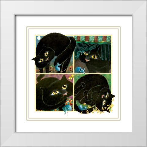 A Cat Never Tells White Modern Wood Framed Art Print with Double Matting by Seeley, Laura