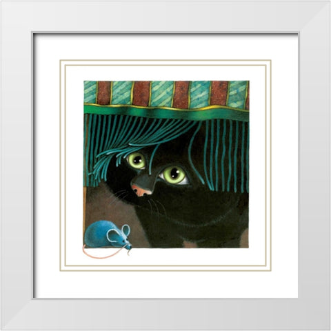 Peek-A-Boo (Green) White Modern Wood Framed Art Print with Double Matting by Seeley, Laura