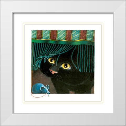 Peek-A-Boo (Yellow) White Modern Wood Framed Art Print with Double Matting by Seeley, Laura