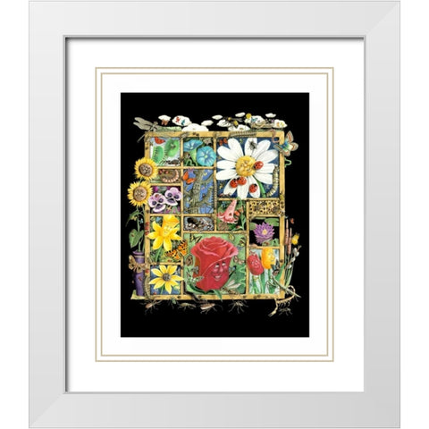 Shadowbox Hunt -Bugs and Bloss White Modern Wood Framed Art Print with Double Matting by Seeley, Laura