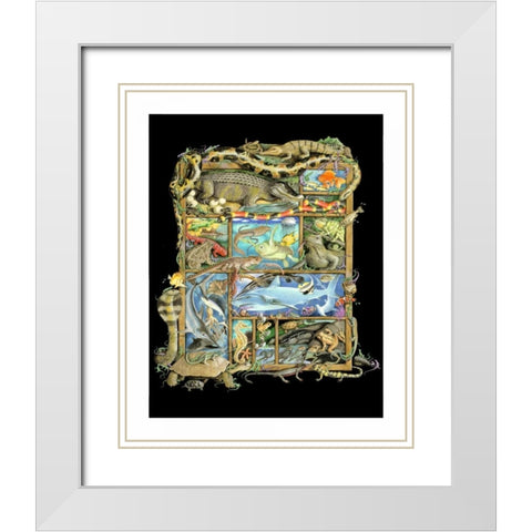 Shadowbox Hunt -Reptiles, Fish White Modern Wood Framed Art Print with Double Matting by Seeley, Laura