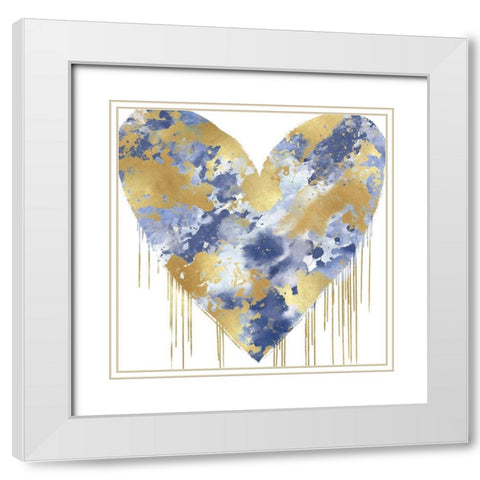 Big Hearted Blue and Gold White Modern Wood Framed Art Print with Double Matting by Rodgers, Lindsay