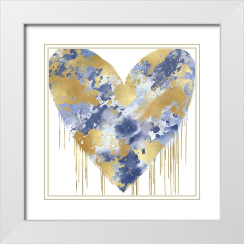 Big Hearted Blue and Gold White Modern Wood Framed Art Print with Double Matting by Rodgers, Lindsay