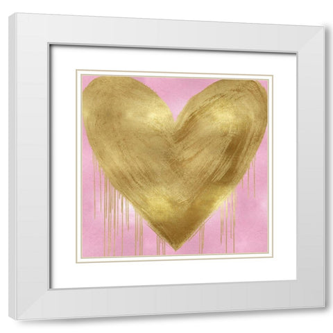 Big Hearted Gold on Pink White Modern Wood Framed Art Print with Double Matting by Rodgers, Lindsay