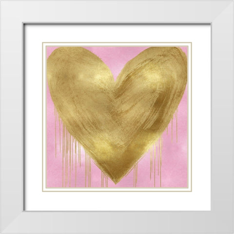 Big Hearted Gold on Pink White Modern Wood Framed Art Print with Double Matting by Rodgers, Lindsay