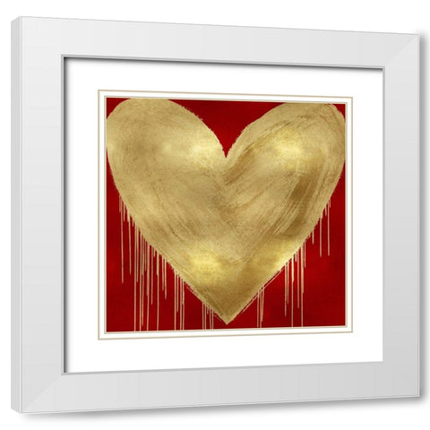 Big Hearted Gold on Red White Modern Wood Framed Art Print with Double Matting by Rodgers, Lindsay