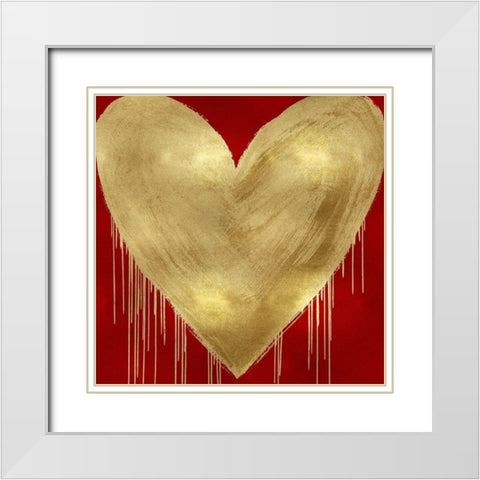 Big Hearted Gold on Red White Modern Wood Framed Art Print with Double Matting by Rodgers, Lindsay