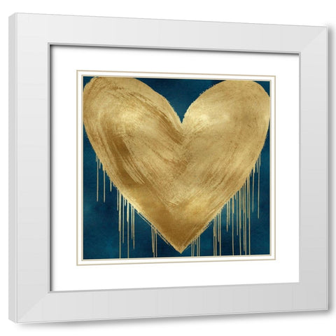 Big Hearted Gold on Teal White Modern Wood Framed Art Print with Double Matting by Rodgers, Lindsay