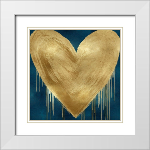 Big Hearted Gold on Teal White Modern Wood Framed Art Print with Double Matting by Rodgers, Lindsay