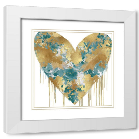 Big Hearted Green and Gold White Modern Wood Framed Art Print with Double Matting by Rodgers, Lindsay