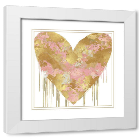 Big Hearted Pink and Gold White Modern Wood Framed Art Print with Double Matting by Rodgers, Lindsay