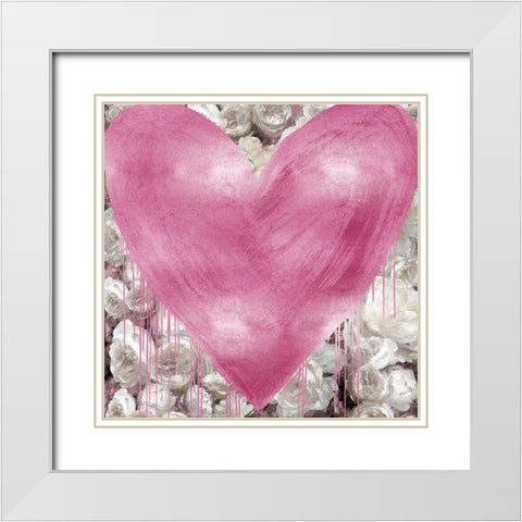 Big Hearted Pink on Flowers White Modern Wood Framed Art Print with Double Matting by Rodgers, Lindsay