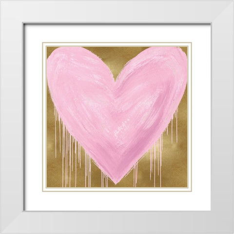 Big Hearted Pink on Gold White Modern Wood Framed Art Print with Double Matting by Rodgers, Lindsay