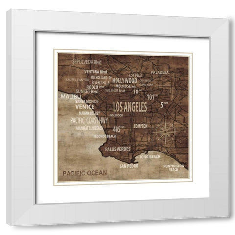 Map of Los Angeles White Modern Wood Framed Art Print with Double Matting by Wilson, Luke