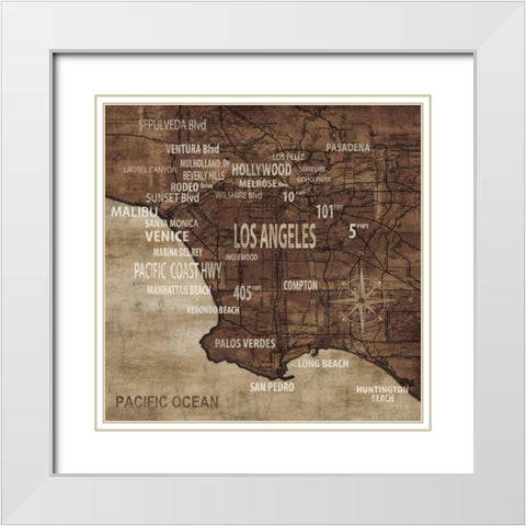 Map of Los Angeles White Modern Wood Framed Art Print with Double Matting by Wilson, Luke