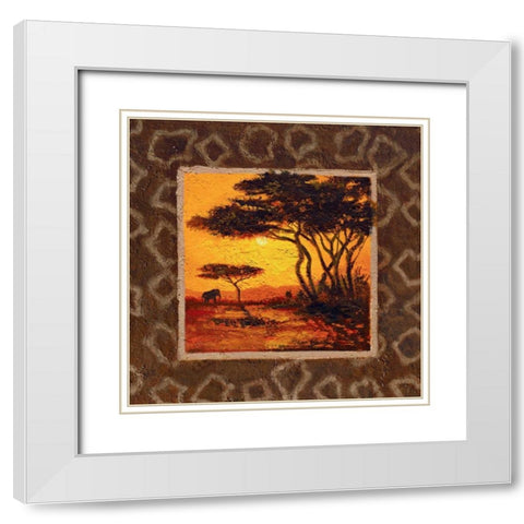 Savannah Sunset III White Modern Wood Framed Art Print with Double Matting by Madou