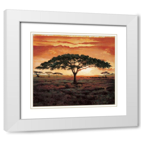 Masai Tree White Modern Wood Framed Art Print with Double Matting by Madou