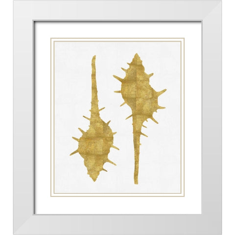 Sea Life - Gold on White II White Modern Wood Framed Art Print with Double Matting by Miller, Melonie