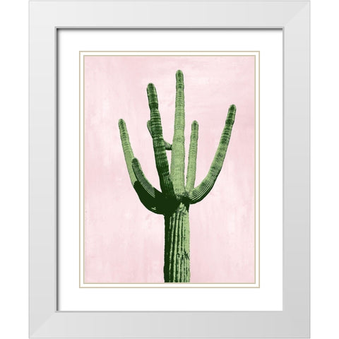 Cactus on Pink III White Modern Wood Framed Art Print with Double Matting by Jensen, Mia