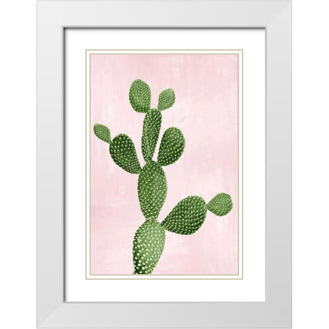 Cactus on Pink VII White Modern Wood Framed Art Print with Double Matting by Jensen, Mia