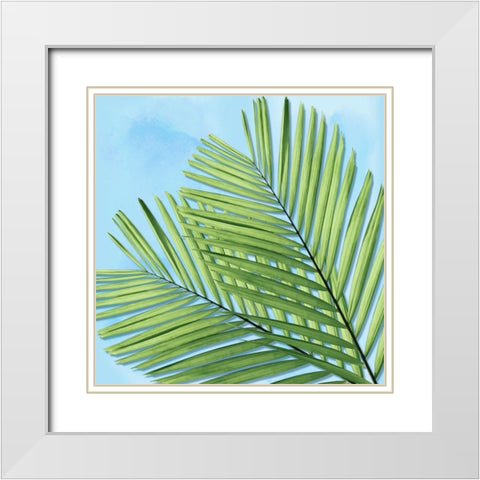 Palm on Blue I White Modern Wood Framed Art Print with Double Matting by Jensen, Mia