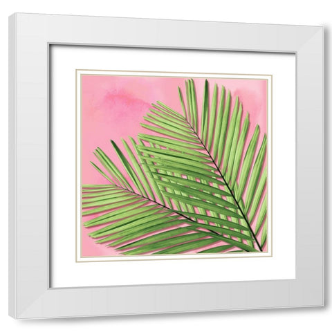 Palm on Pink I White Modern Wood Framed Art Print with Double Matting by Jensen, Mia