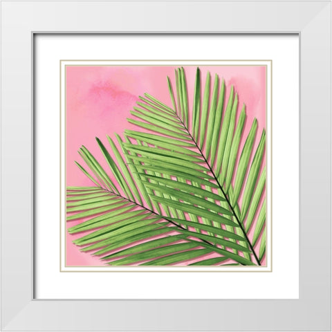 Palm on Pink I White Modern Wood Framed Art Print with Double Matting by Jensen, Mia