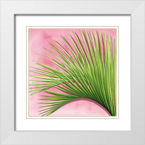 Palm on Pink IV White Modern Wood Framed Art Print with Double Matting by Jensen, Mia