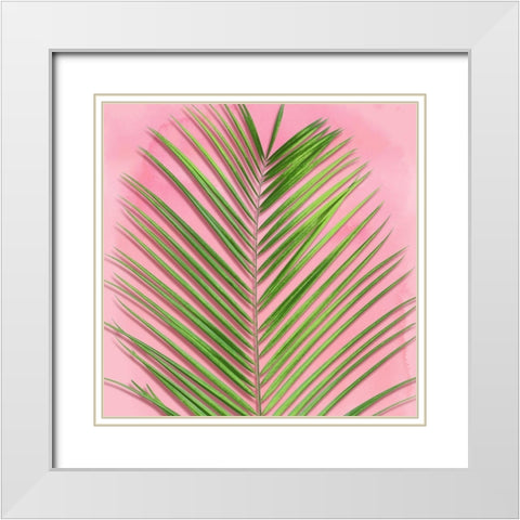 Palm on Pink V White Modern Wood Framed Art Print with Double Matting by Jensen, Mia