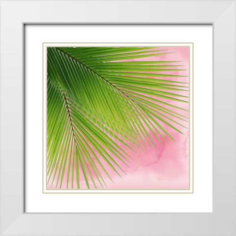 Palm on Pink VI White Modern Wood Framed Art Print with Double Matting by Jensen, Mia