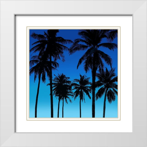 Palms Black on Blue I White Modern Wood Framed Art Print with Double Matting by Jensen, Mia
