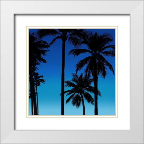 Palms Black on Blue II White Modern Wood Framed Art Print with Double Matting by Jensen, Mia