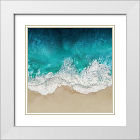 Aqua Ocean Waves IV White Modern Wood Framed Art Print with Double Matting by Olsen, Maggie