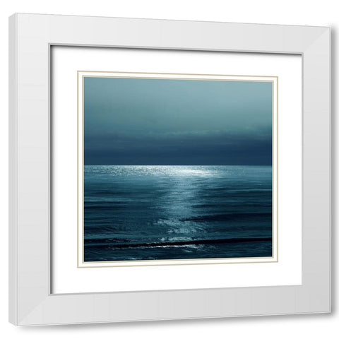 Moonlit Ocean Teal II White Modern Wood Framed Art Print with Double Matting by Olsen, Maggie